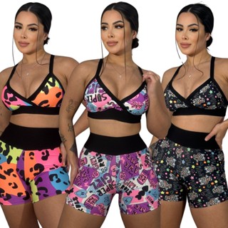 Conjunto De Academia Short com Top Estampado em Oferta na Shopee