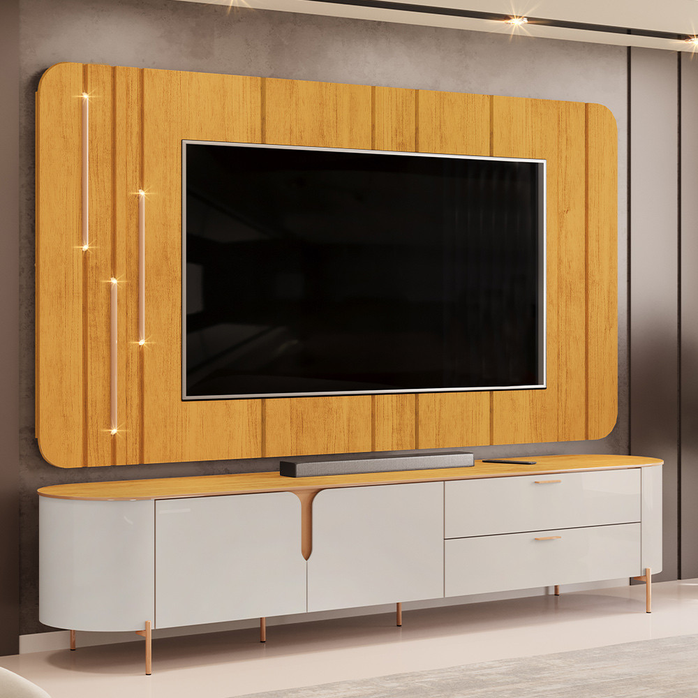 Rack Para Sala com Painel Para TV 75 Pol Dion D05 Bali Cedro - Lyam Decor em Oferta na Shopee