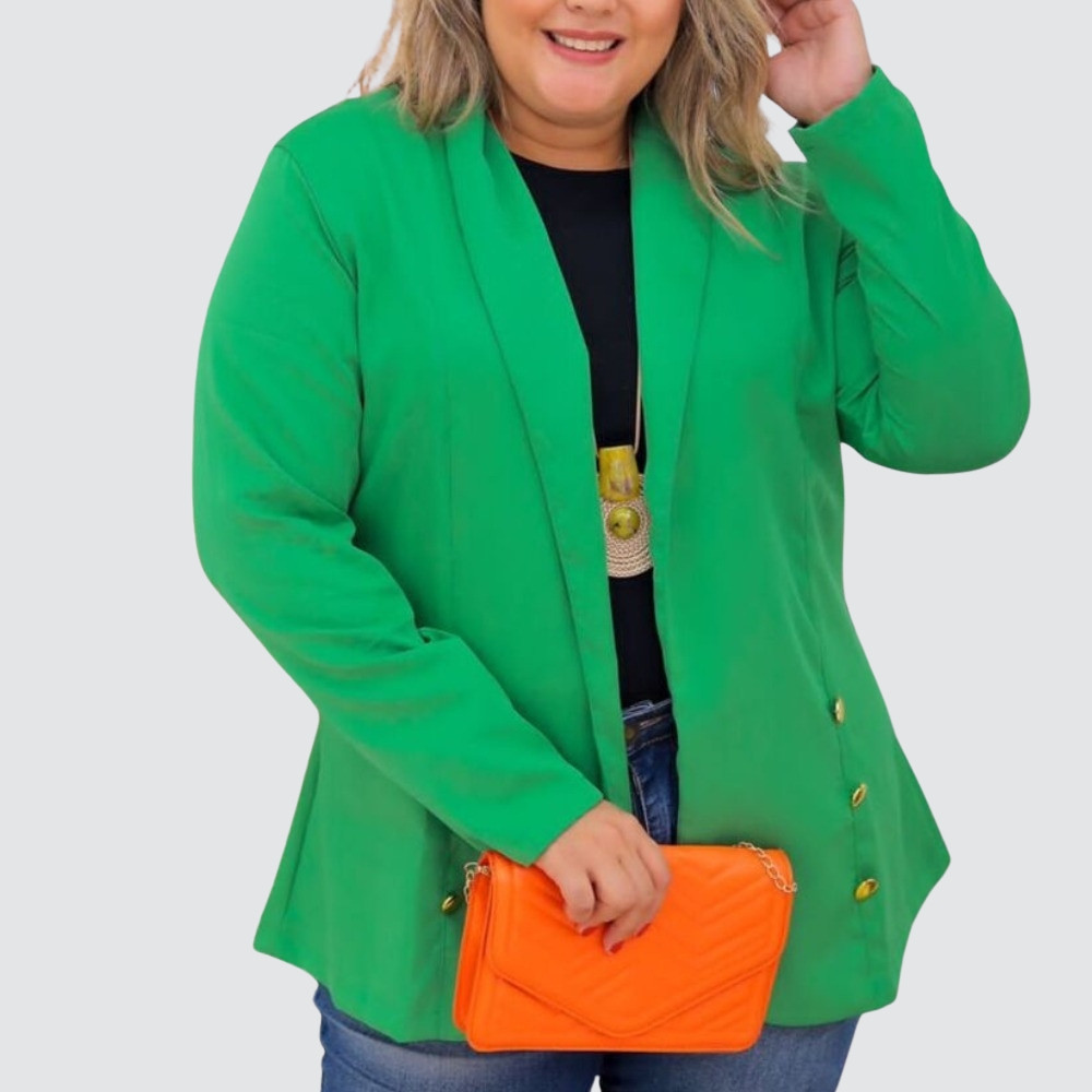 Blazer & Casaso Plus Size Alfaiataria C/ Botões Dourados Frontal G1 G2 G3