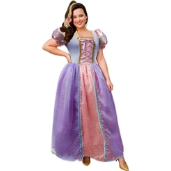 Fantasia Rapunzel Plus Size Vestido Princesa Adulta de Luxo Com Tiara GG 46 - 48