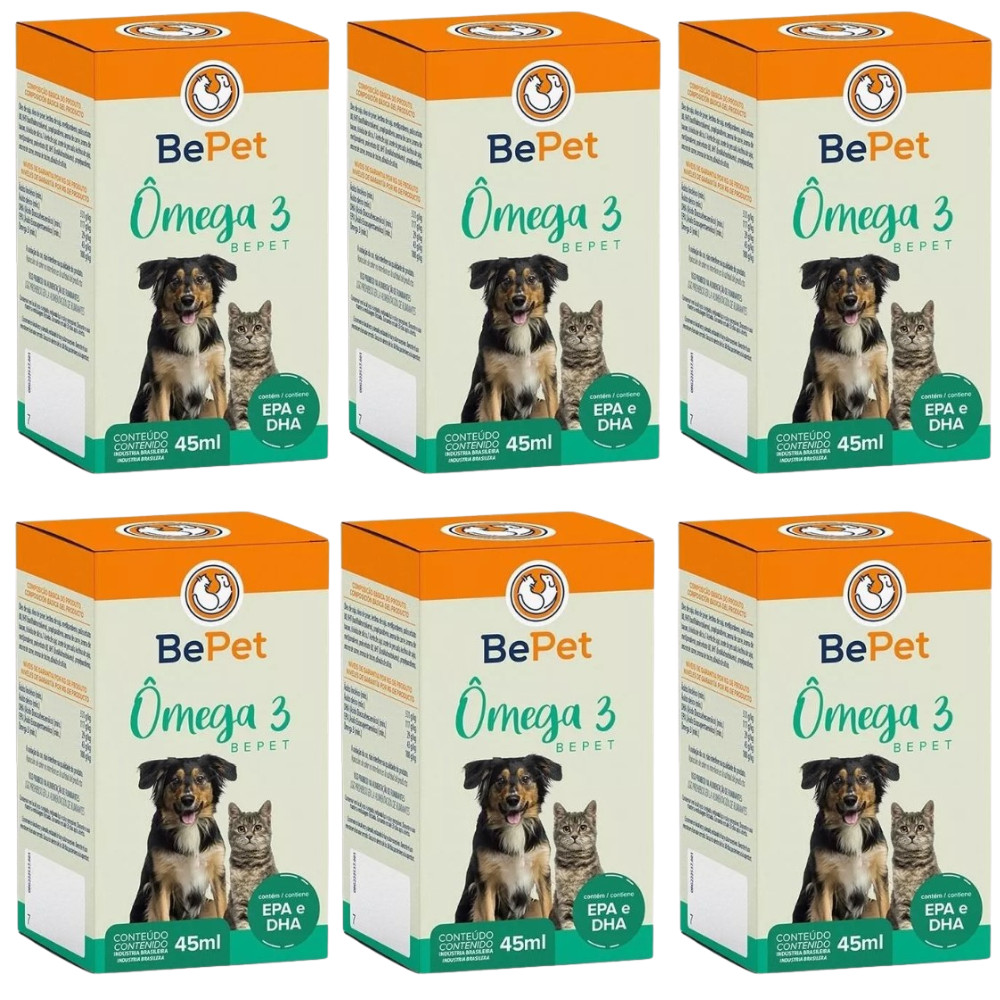 Kit 6 Omega 3 BePet 45ml Suplemento Para Cães E Gatos
