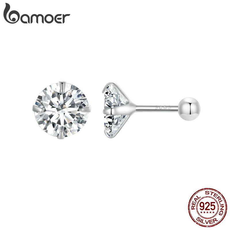 Bamoer 925 Sterling Sliver Studs Brincos Simples E Elegantes Zircão Brilhante Joias Presentes Para Mulheres em Oferta na Shopee