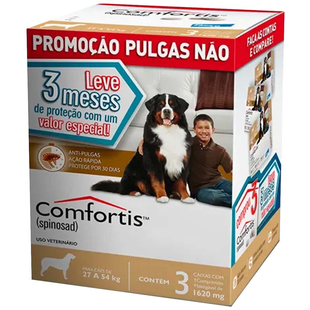 Antipulgas Comfortis 1620mg para cães de 27 a 57kg - 3 Unidades - Elanco - Pets