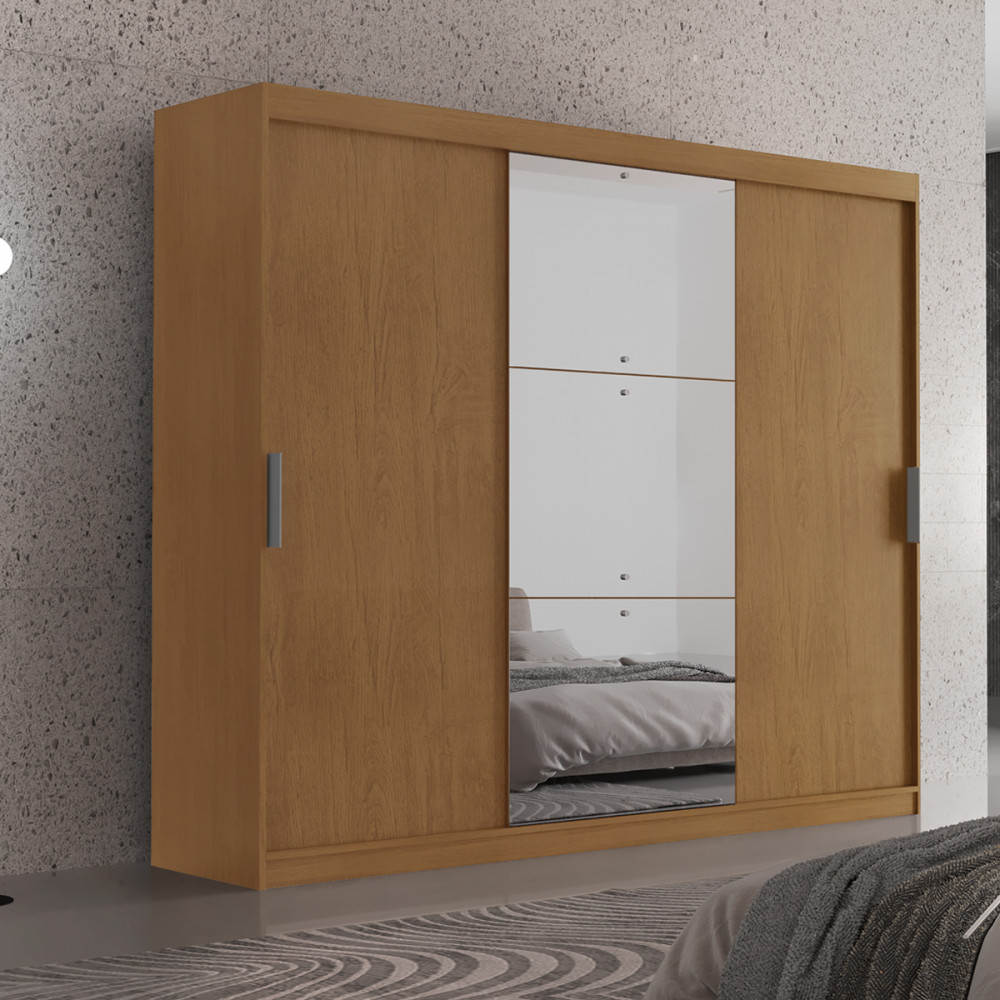 Guarda Roupa Casal Vitor Premium com 3 Portas com Espelho e 6 Cabideiros Moderna - Home & Living