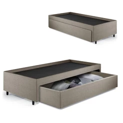 Base Box Cama Solteiro com Gaveta Sapateira 88x188 cm Linho Bege
