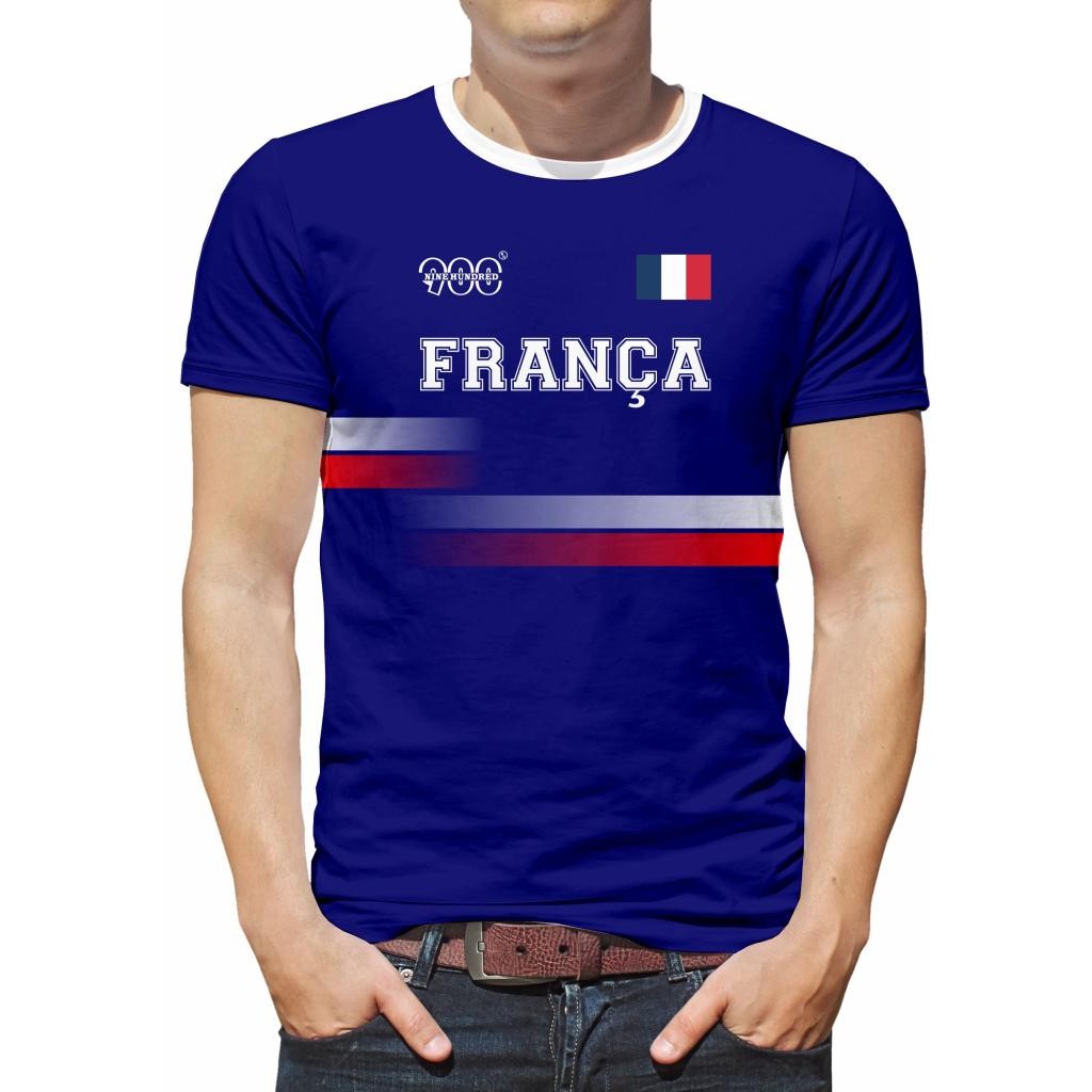 Camiseta França UV50 Masculina Uniforme Blusa Futebol Volei