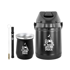 Kit Tereré Garrafa Térmica Preta 2.5l Bomba Chacal Preta Copo Cuia Alumínio Preto