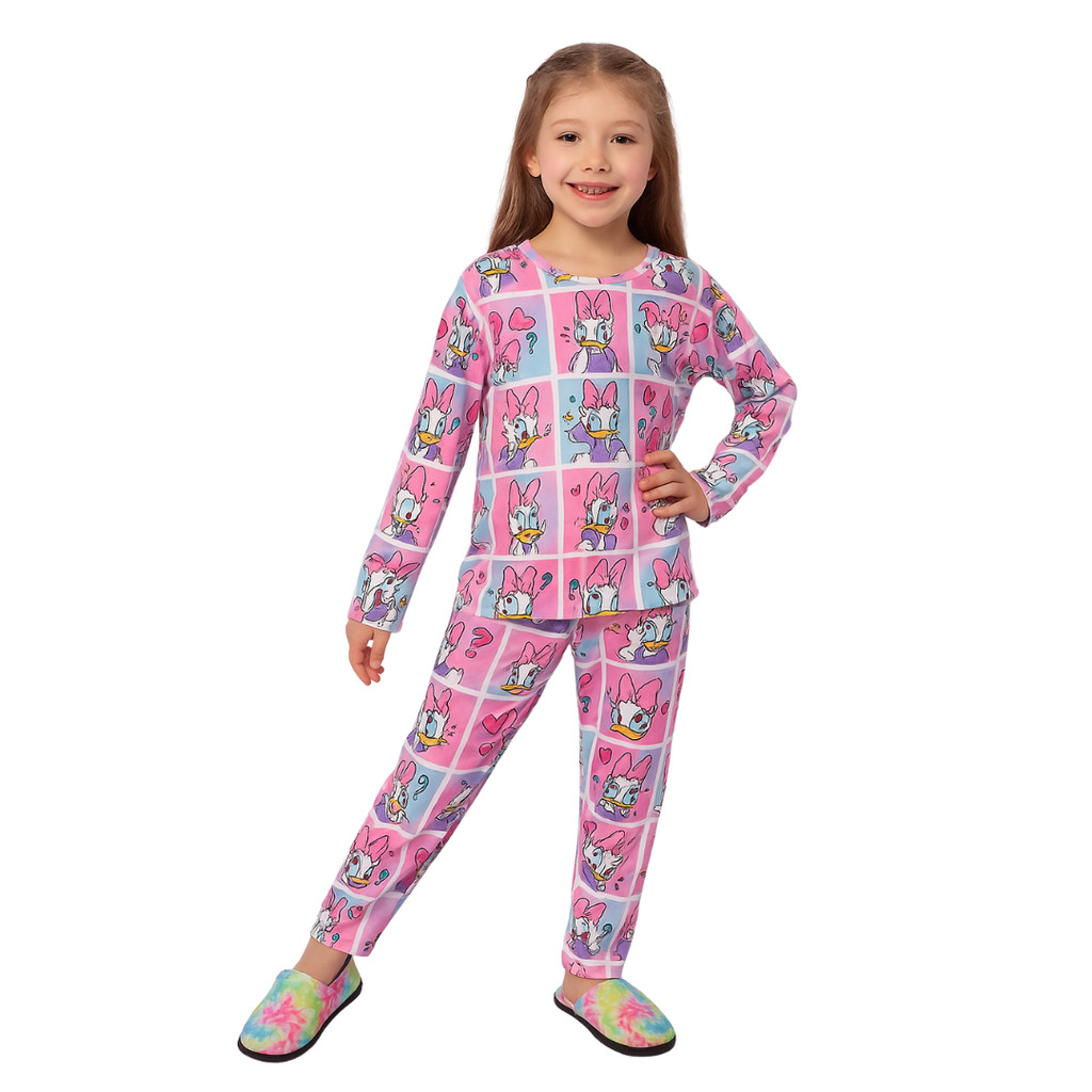 Pijama infantil Feminino Pepa pig personagem Manga longa Estampado Personagem Frio Inverno