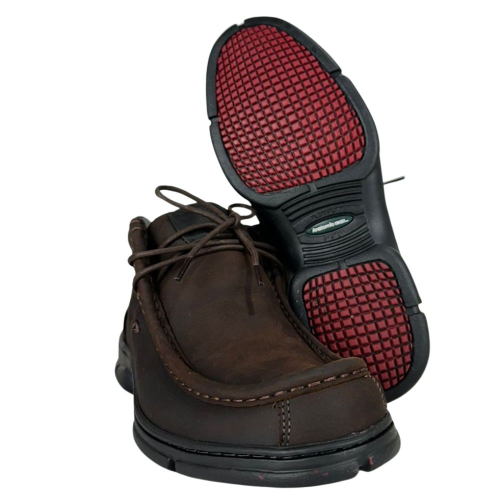 Sapato Masculino Anatomic Gel Couro Rústico Café Sola 360º Preta Vermelho Ref:7868