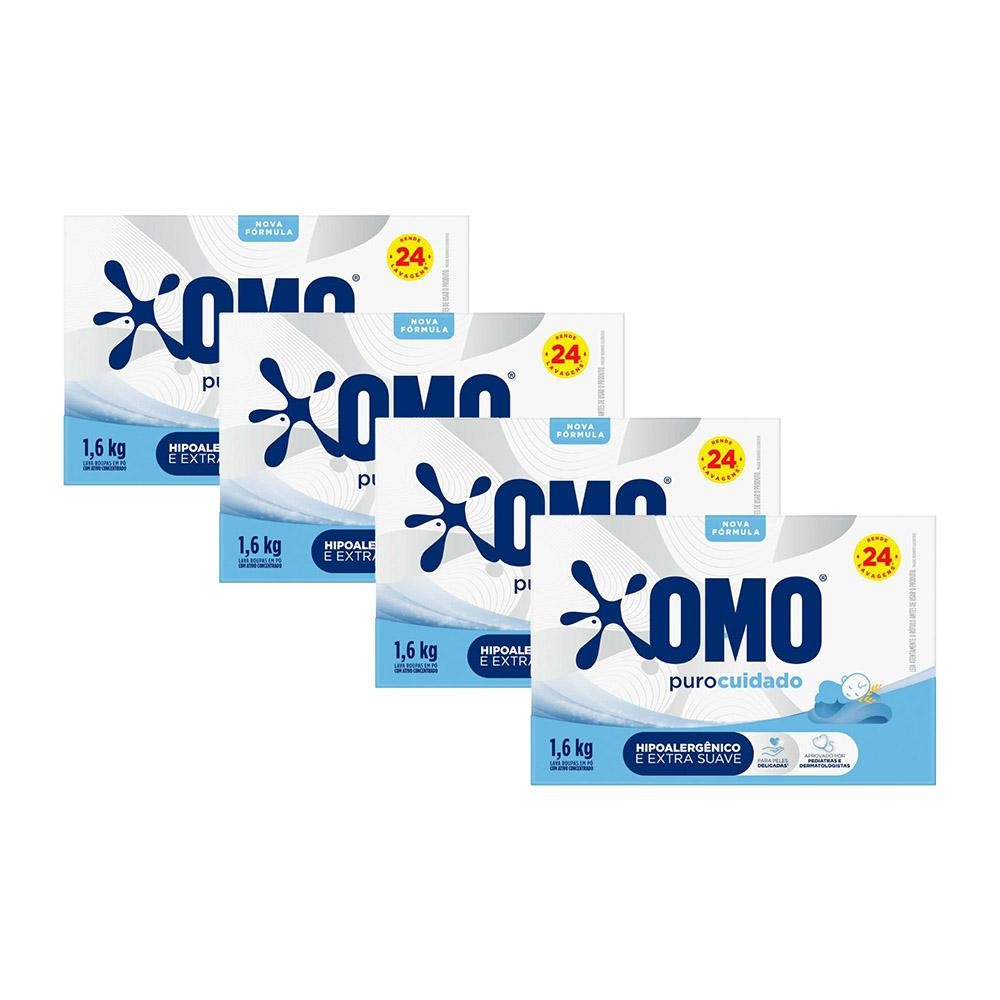 Kit 4 Lava-Roupas em Pó Omo Puro Cuidado 1,6kg em Oferta na Shopee