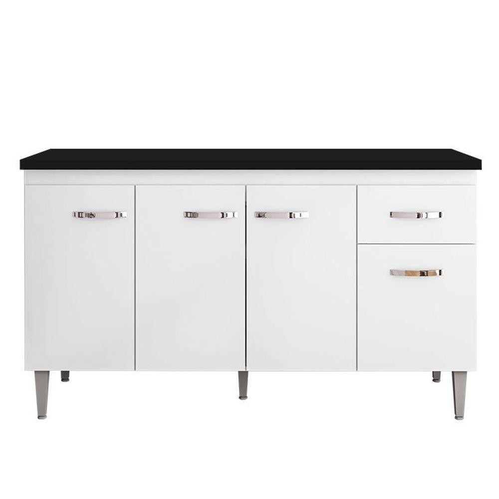 Balcão De Cozinha Gabriela Branco Flex Com Tampo 150 Cm Preto Fosco - Ajl - Home & Living