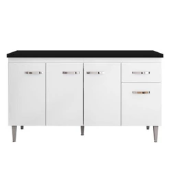 Balcão De Cozinha Gabriela Branco Flex Com Tampo 150 Cm Preto Fosco - Ajl