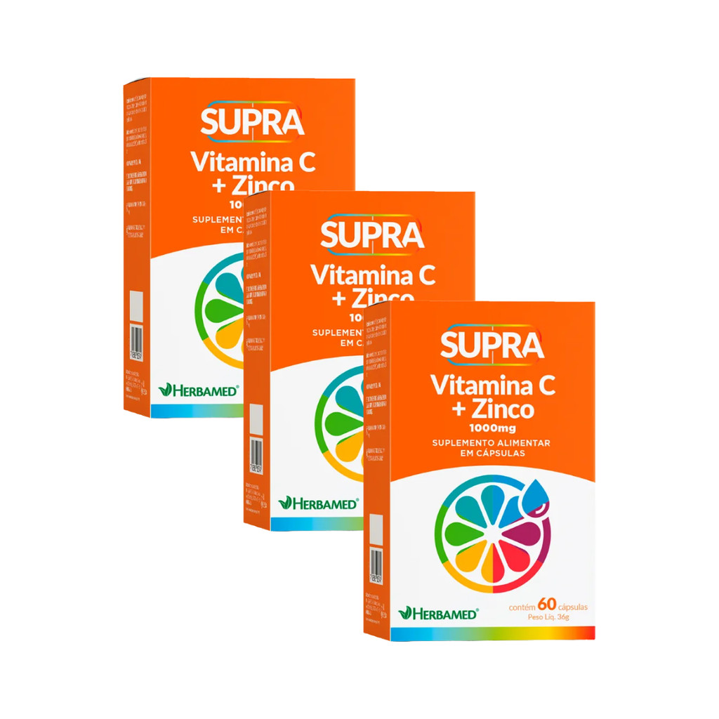 Kit 3un Vitamina C + Zinco Supra 60 Cápsulas - Herbamed