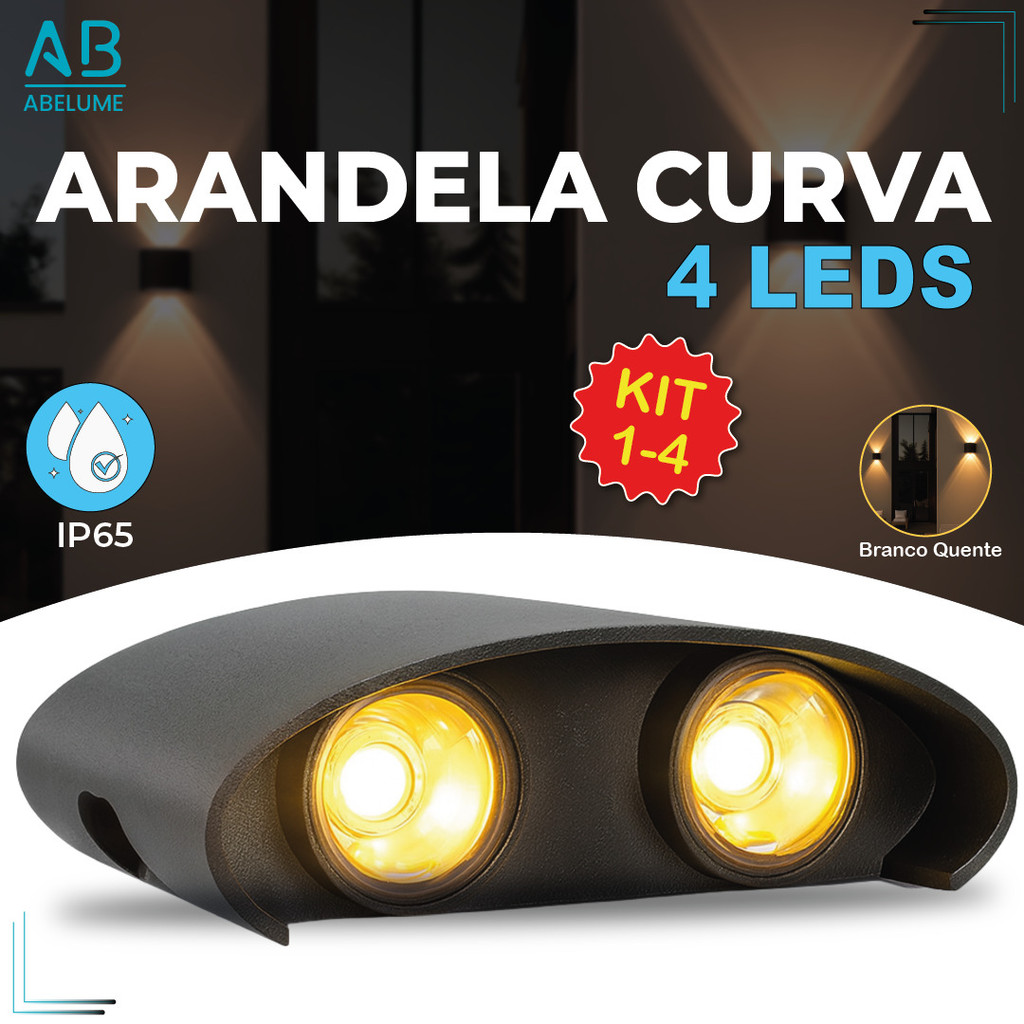 Luminária Arandela Led Meia Lua Curva 4W Parede Luz Quente 4 LEDS Estrutura Preta em Oferta na Shopee