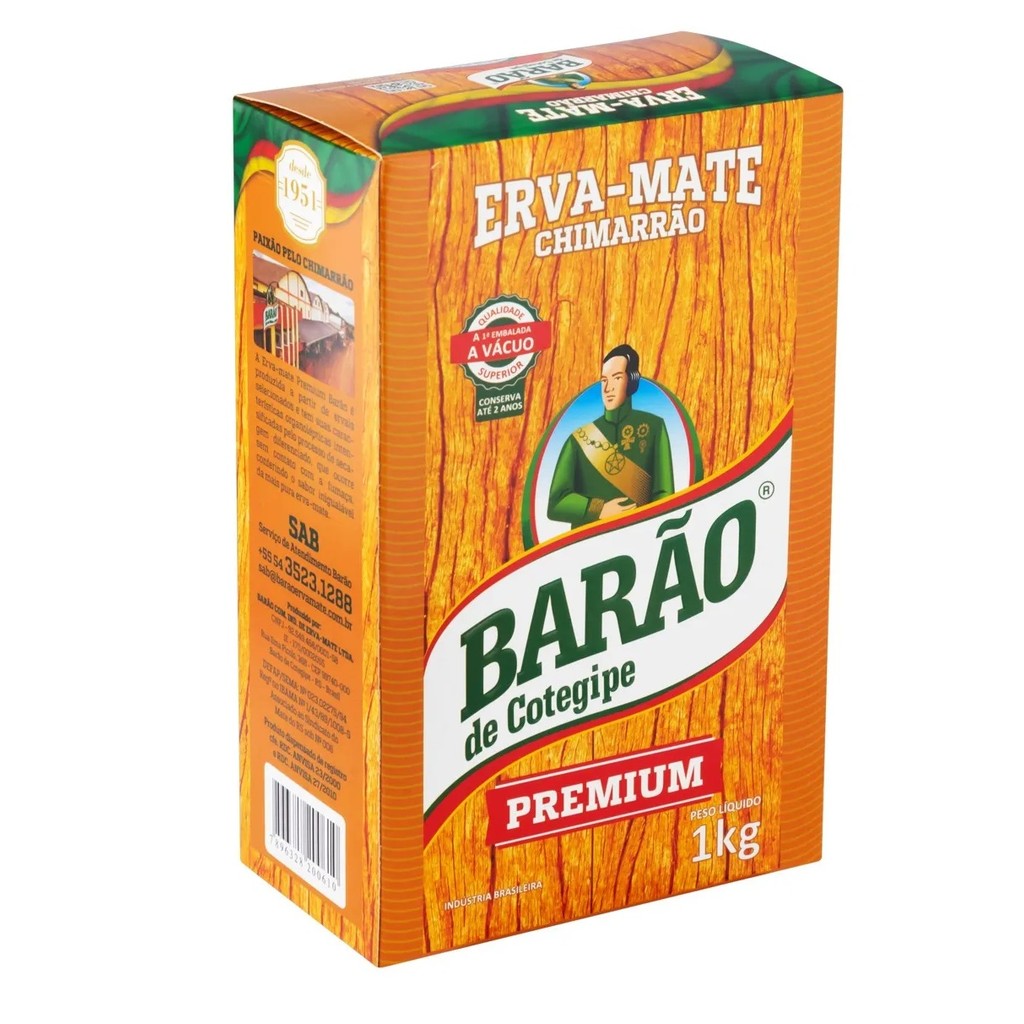 Erva Mate Chimarrão BARÃO PREMIUM VÁCUO Sem Açúcar 1Kg