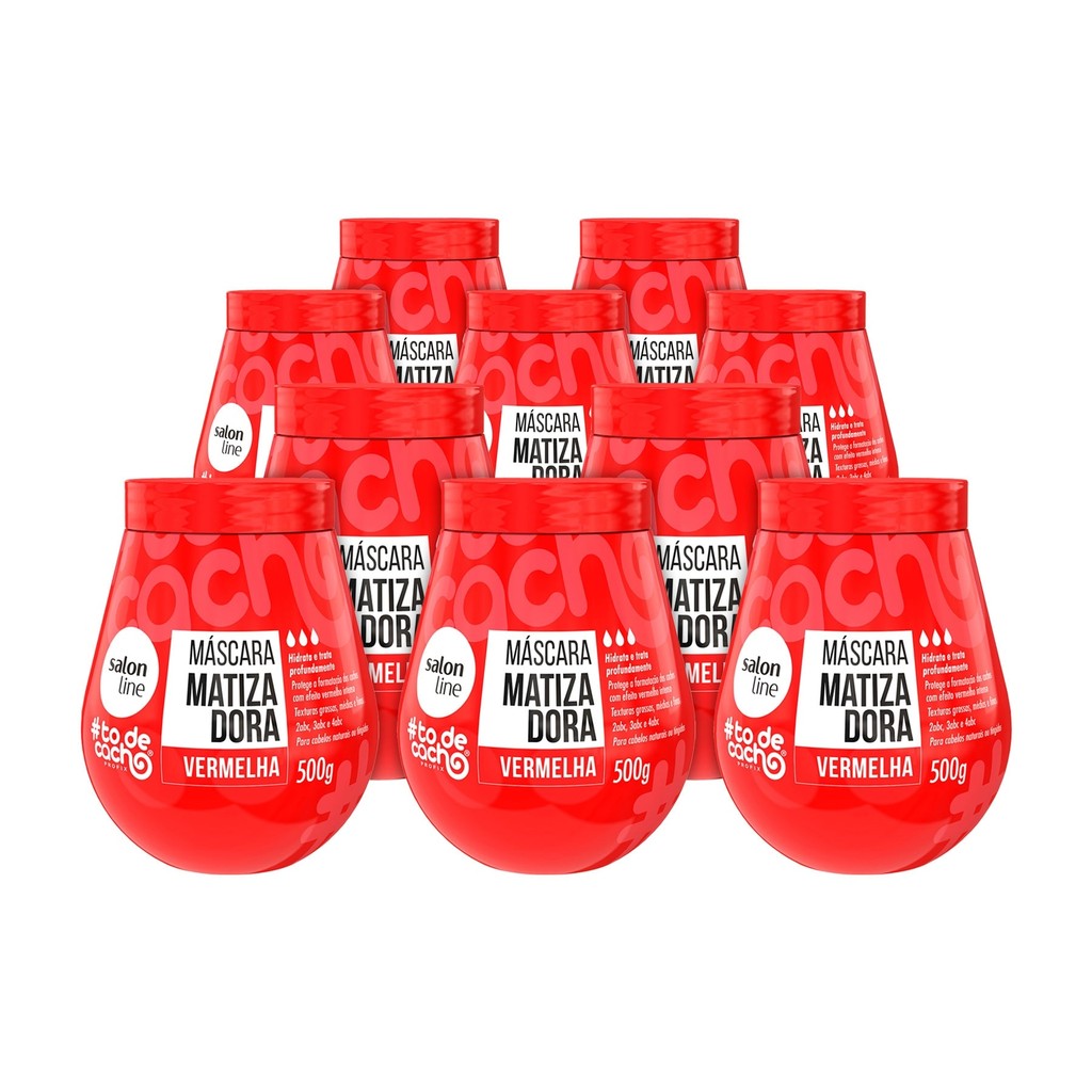 Kit com 10 máscara de hidratação Matizadora #todecacho Vermelhão do Poder Salon Line 500g - Beauty