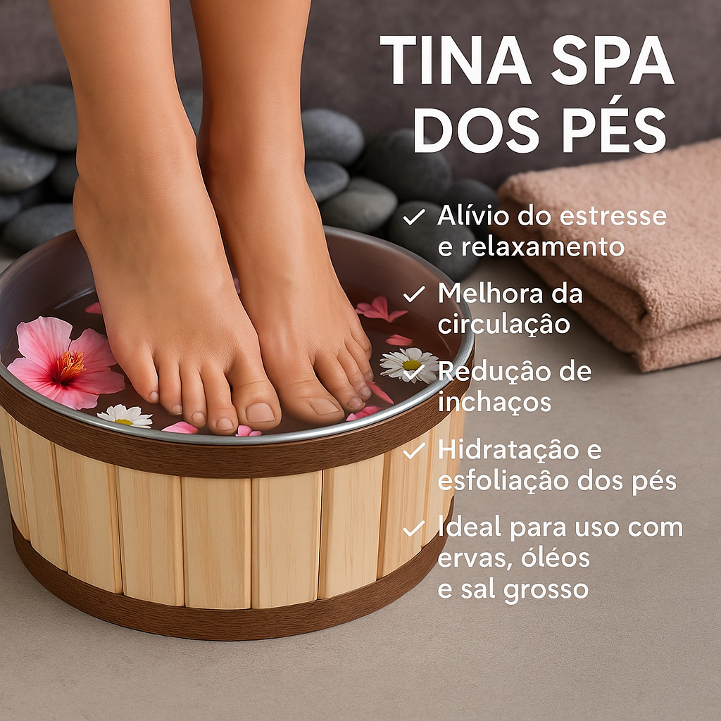 Tina de Madeira Spa Escalda Pés com Alumínio Removível – Autocuidado e Bem-Estar
