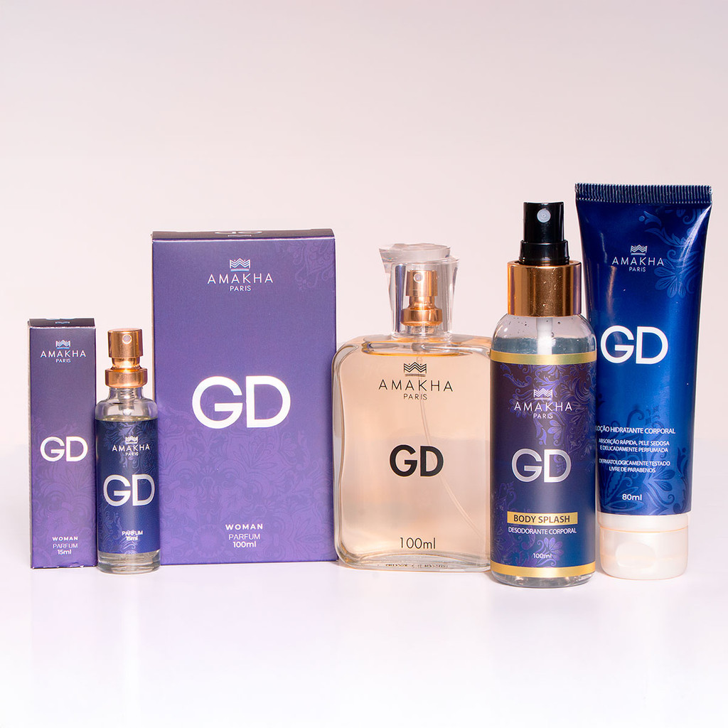 Kit GD Completo: Perfumes 15ml + 100ml + Hidratante + Body Splash | Amakha Paris em Oferta na Shopee