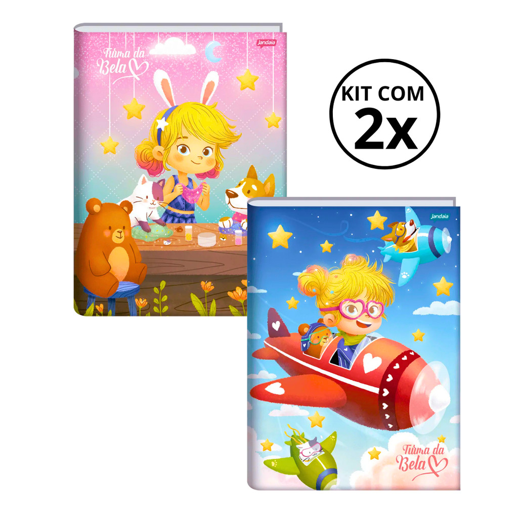 Kit Com 02 Cadernos Brochura 80 Folhas Turma da Bela - Jandaia CAPA:Slime/Avião