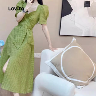 (Trendy) Lovito Vestido Casual Com Cadarço Frontal Dividido Primavera/Verão Vestido Verde Para Mulheres L134ED558 em Oferta na Shopee