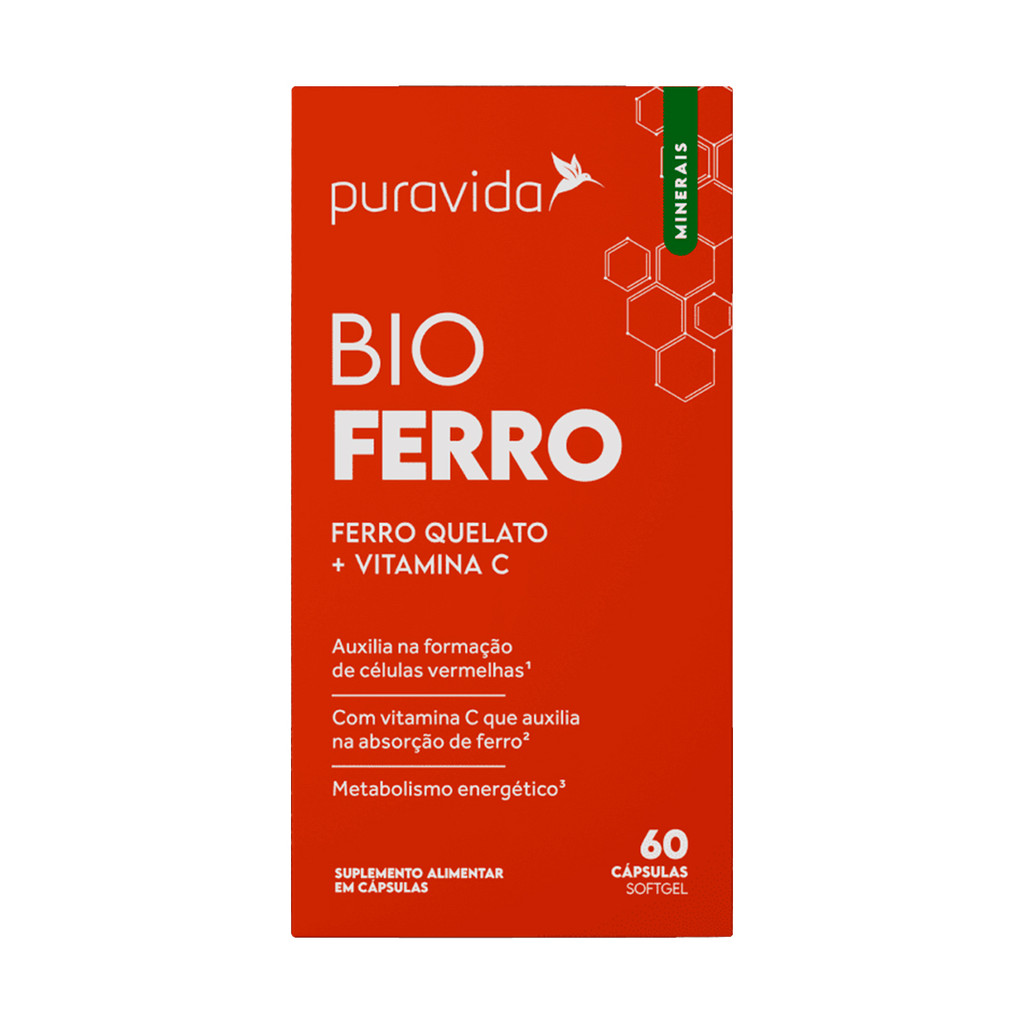 Vitamina C e Ferro - Bio Ferro 60 Capsulas - Puravida em Oferta na Shopee
