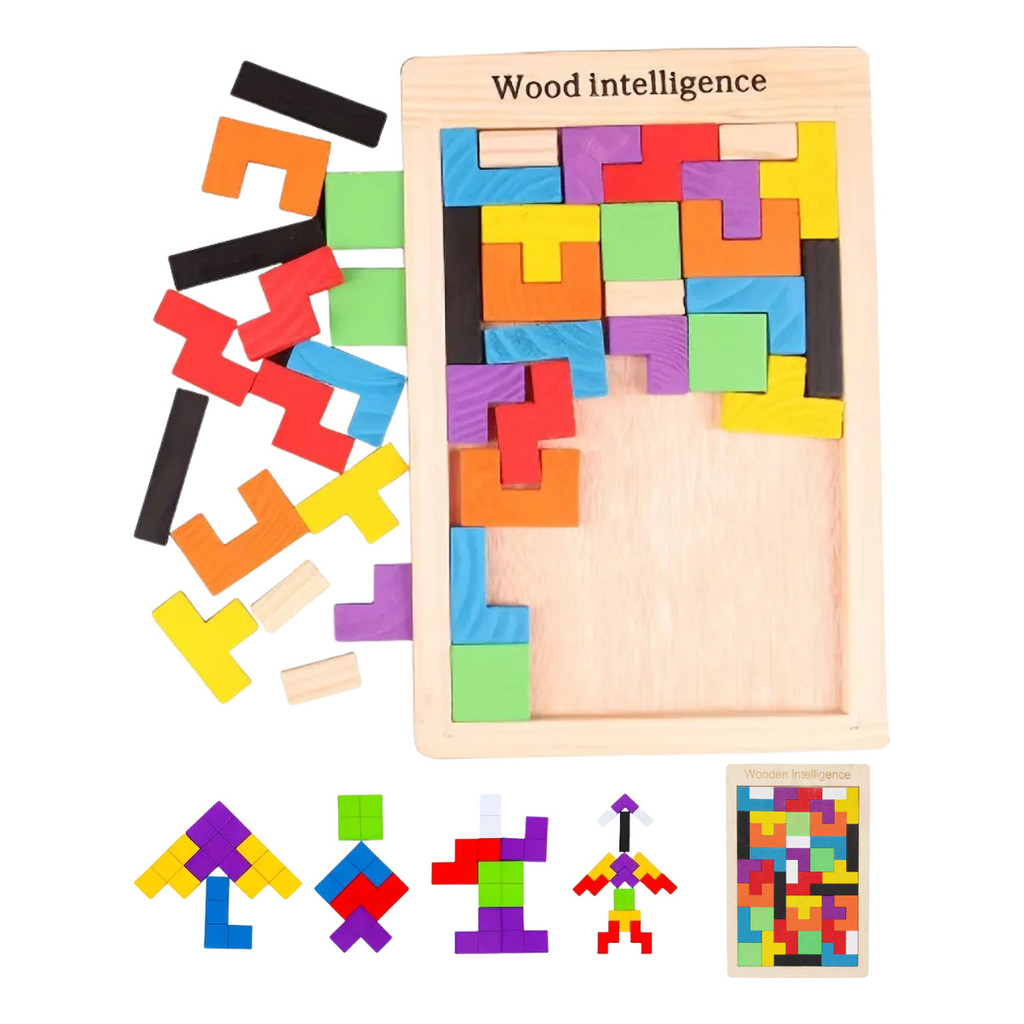 Tetris Jogo Quebra Cabeça Infantil 3d Peças Madeira Puzzle