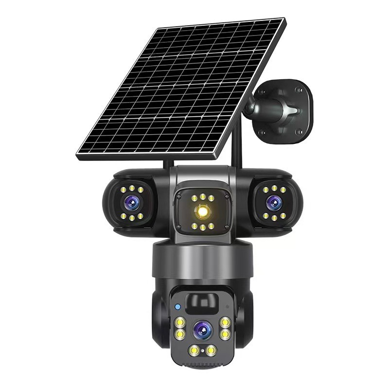 Câmera de Segurança Solar Dupla Lente: Visão Tripla 180°, Bateria 8000mAh, WiFi, Visão Noturna Colorida, IP66, Resistent