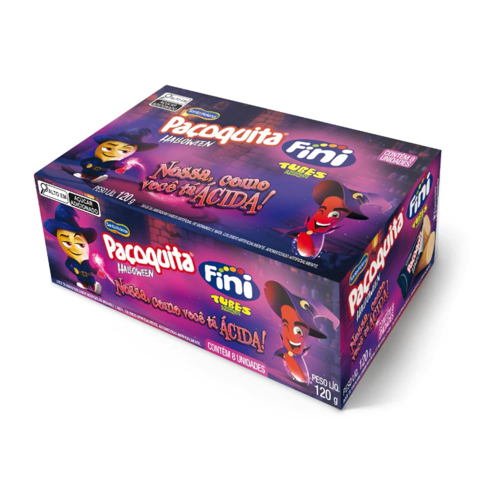5 Caixas Paçoquita Halloween Fini Tubes Azedinhos 120g