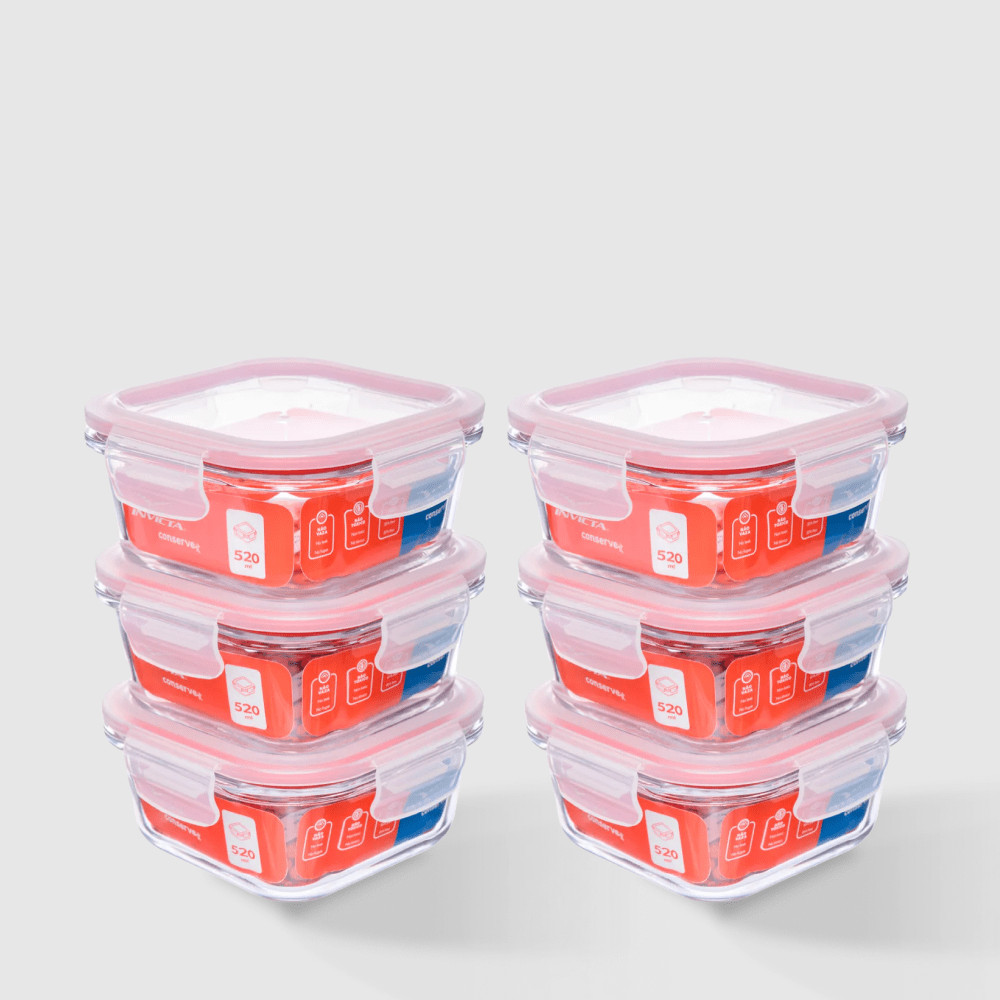 Kit com 6 Potes de Vidro Herméticos Quadrados 520ml Invicta - Home & Living