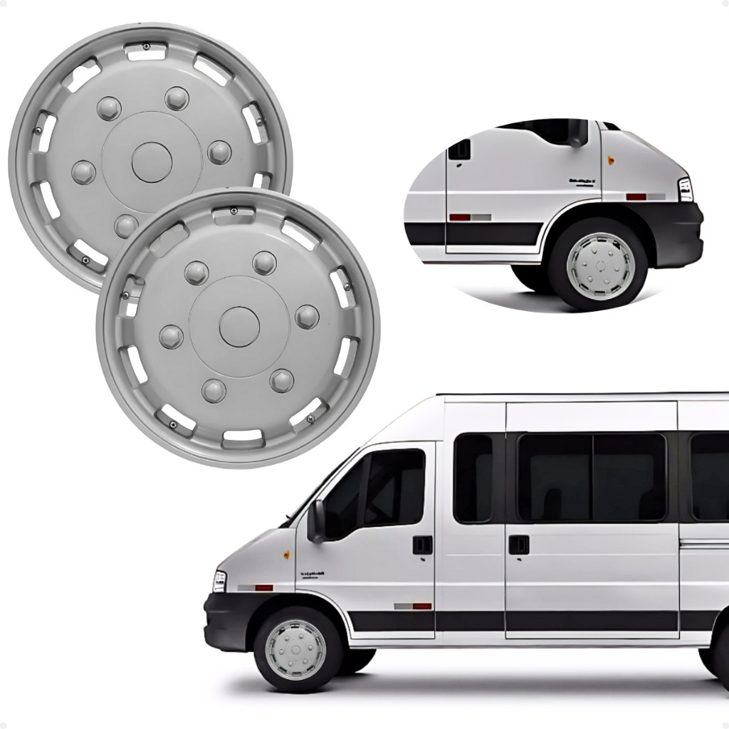 Par de Calotas Roda Aro 16 Vans Prata Ducato Master Iveco Sprinter DAILY HR TRANSIT IVECO