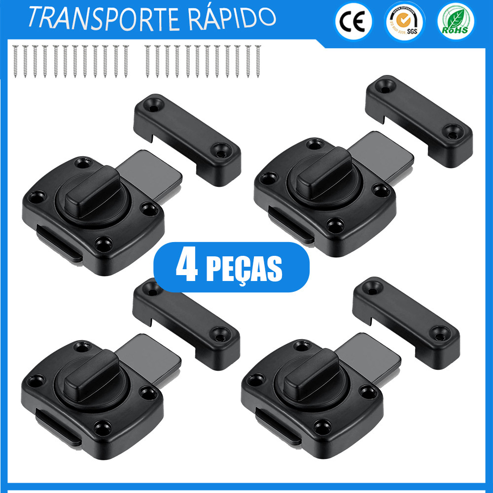 4x Fechadura de trinco preto Trinco de porta Tampão de porta Parafuso de porta Pino de porta Trinco