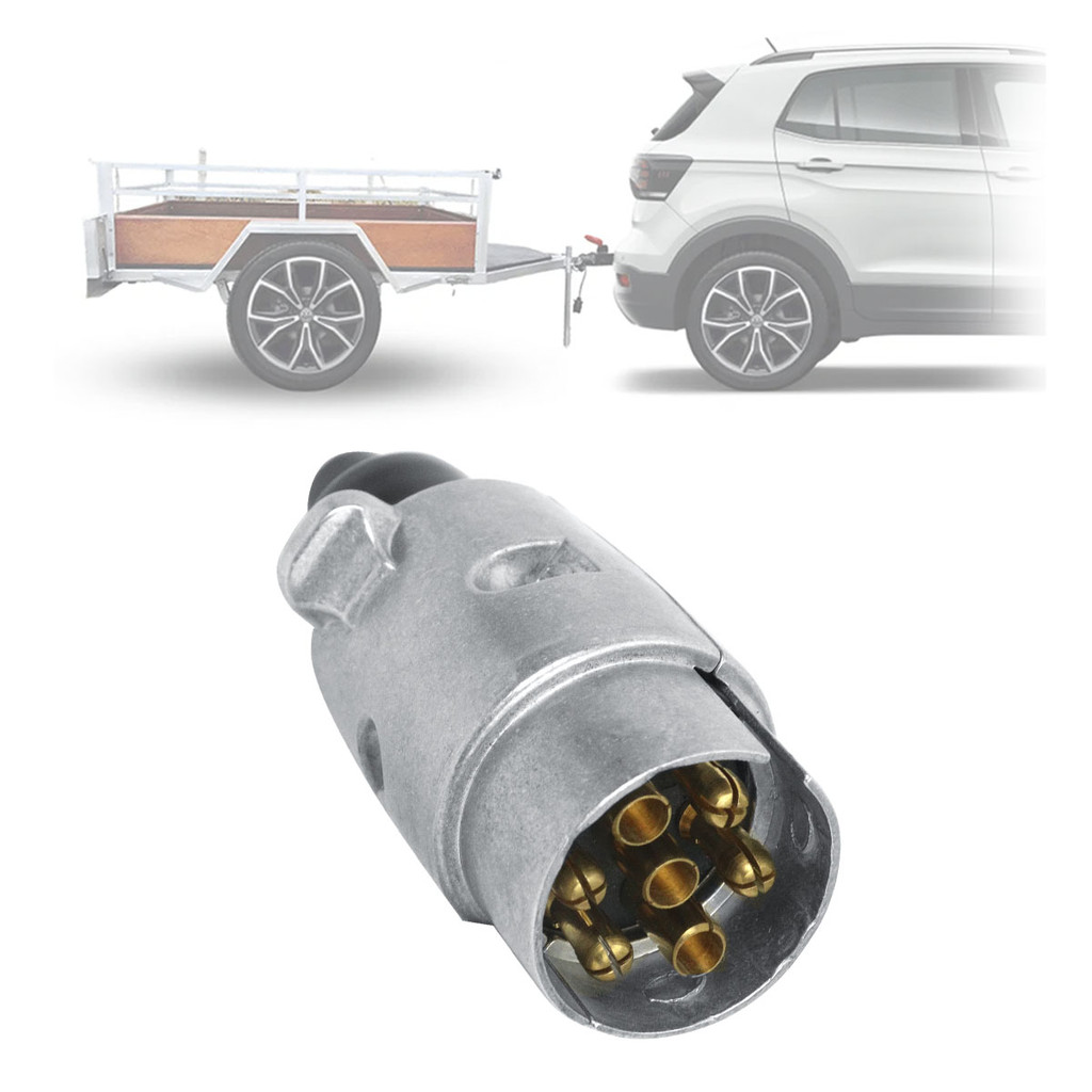 Tomada Engate Reboque Aluminio Macho 7 Polos Bivolt Cromada Conector Cobre Carretinha Carreta