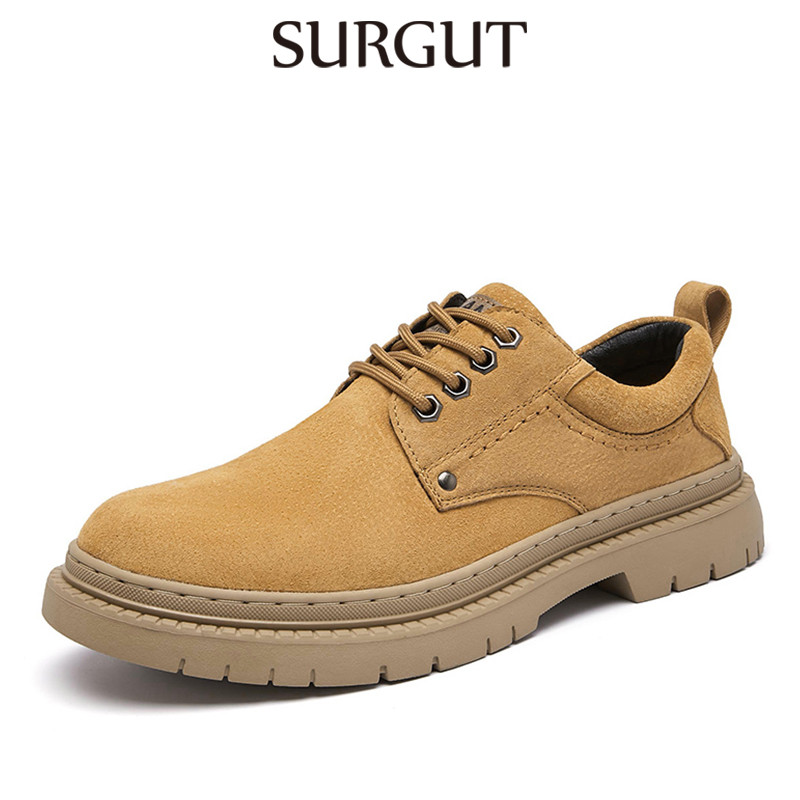 SURGUT Sapatos Masculinos De Couro Genuíno Com Cadarço , Confortável , Respirável , Leve , Casual , Para Deslocamento No