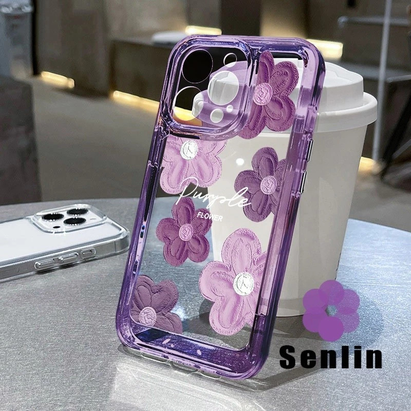 Capinha Capa Material transparente TPU Padrão floral roxo Motorola Moto G04 G7 G