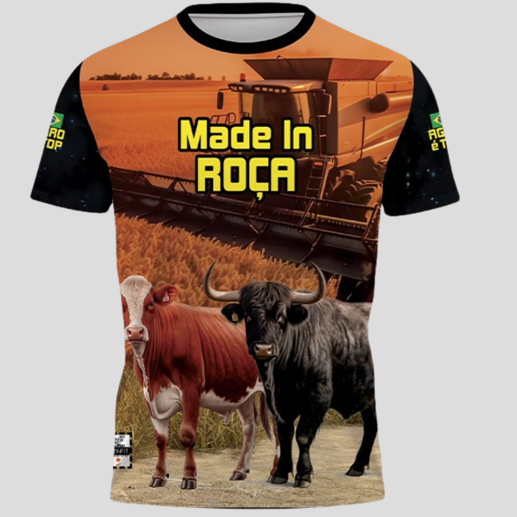 Camiseta Brasil é Agro Trator Maquina Camisa Fazendeiro Agronegócio Gado