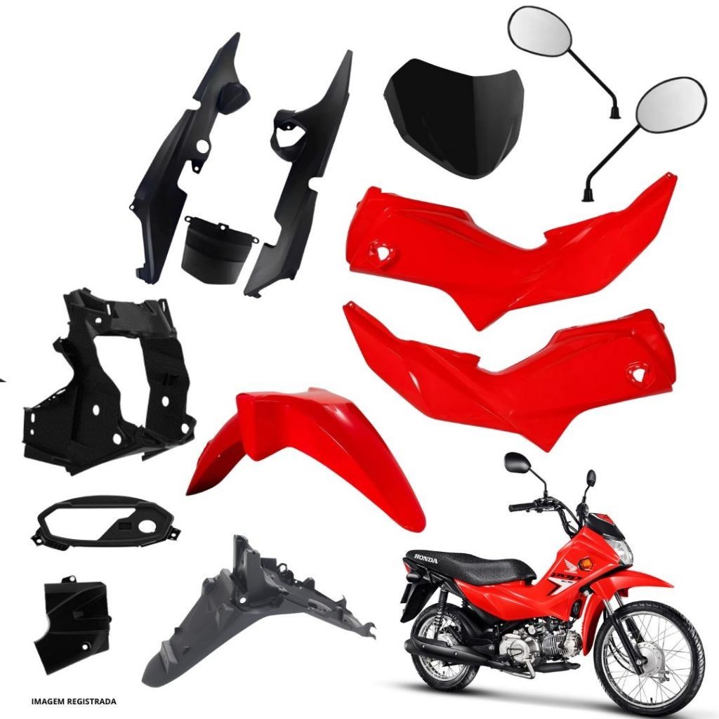 Conjunto Completo da Pop 110i 2016 a 2024 Kit Carenagem Paralama Tampa Rabeta Farol Com 9 Peças