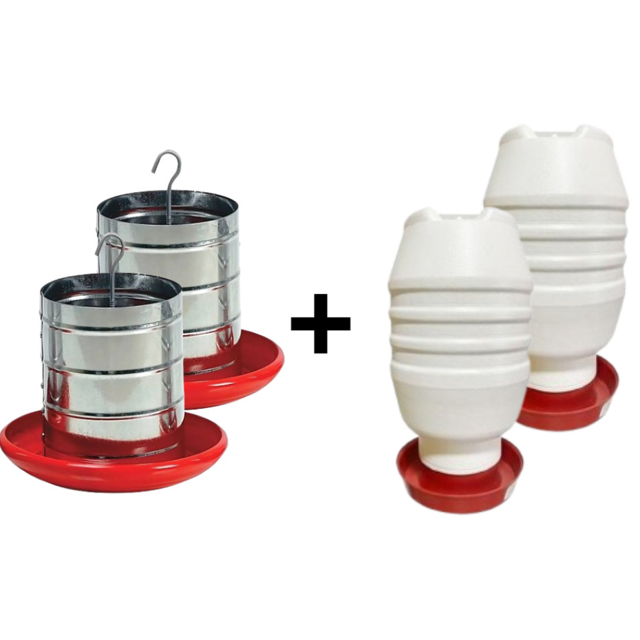 Comedouro 5kg + Bebedouro 5l para Aves Frango Galinha