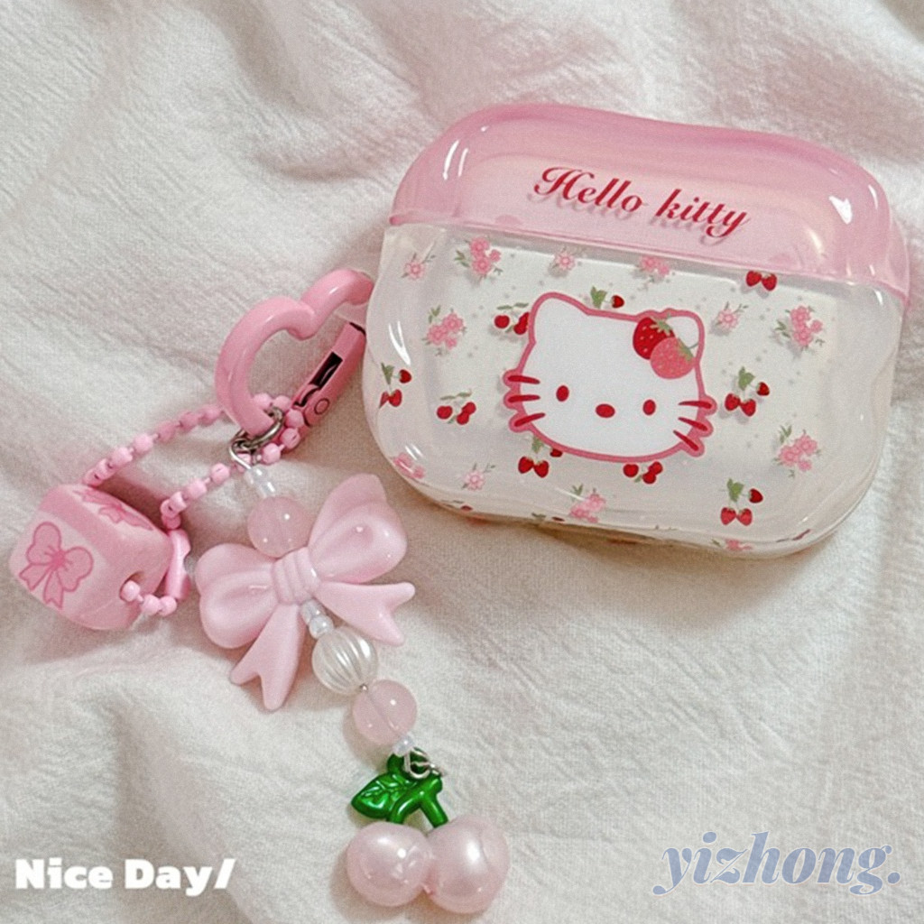 Para Airpods 4 Pro 3 2 1 Feminino Sweet Cherry Floral Hello Kitty Rosa Soft TPU Capa De Fone De Ouvido À Prova De Choque em Oferta na Shopee
