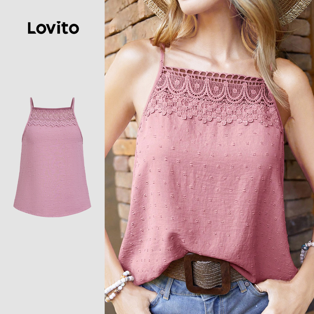(New) Lovito Blusa Casual de e Babados No Gola  Primavera/verão  Top Rosa para mulheres L143ED055