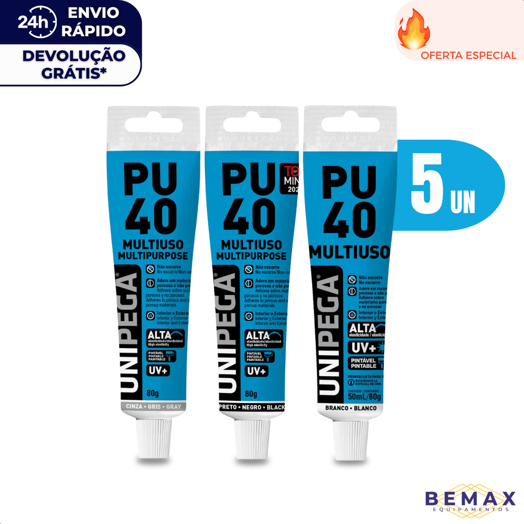 Kit 5 Cola Adesivo Silicone Selante Vedação Pu 40 Extra Forte Multiuso Reparos Construções Uso Geral em Oferta na Shopee