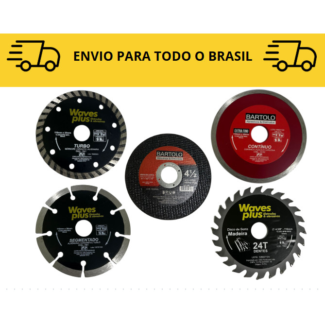 Kit 5 unidades disco de corte / diamantado / continuo / construção / 110mm / Serra marmore