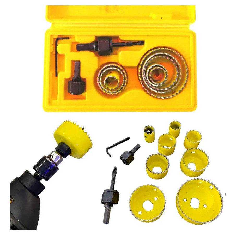 Serra Copo para Madeira 19/22/28/32/38/44/51/64 mm. Jogo 11 pcs. com Maleta ID-5479B Idea