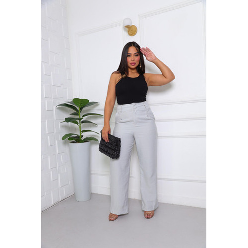 Calça Pantalona Social Feminina Alfaiataria Cintura Alta