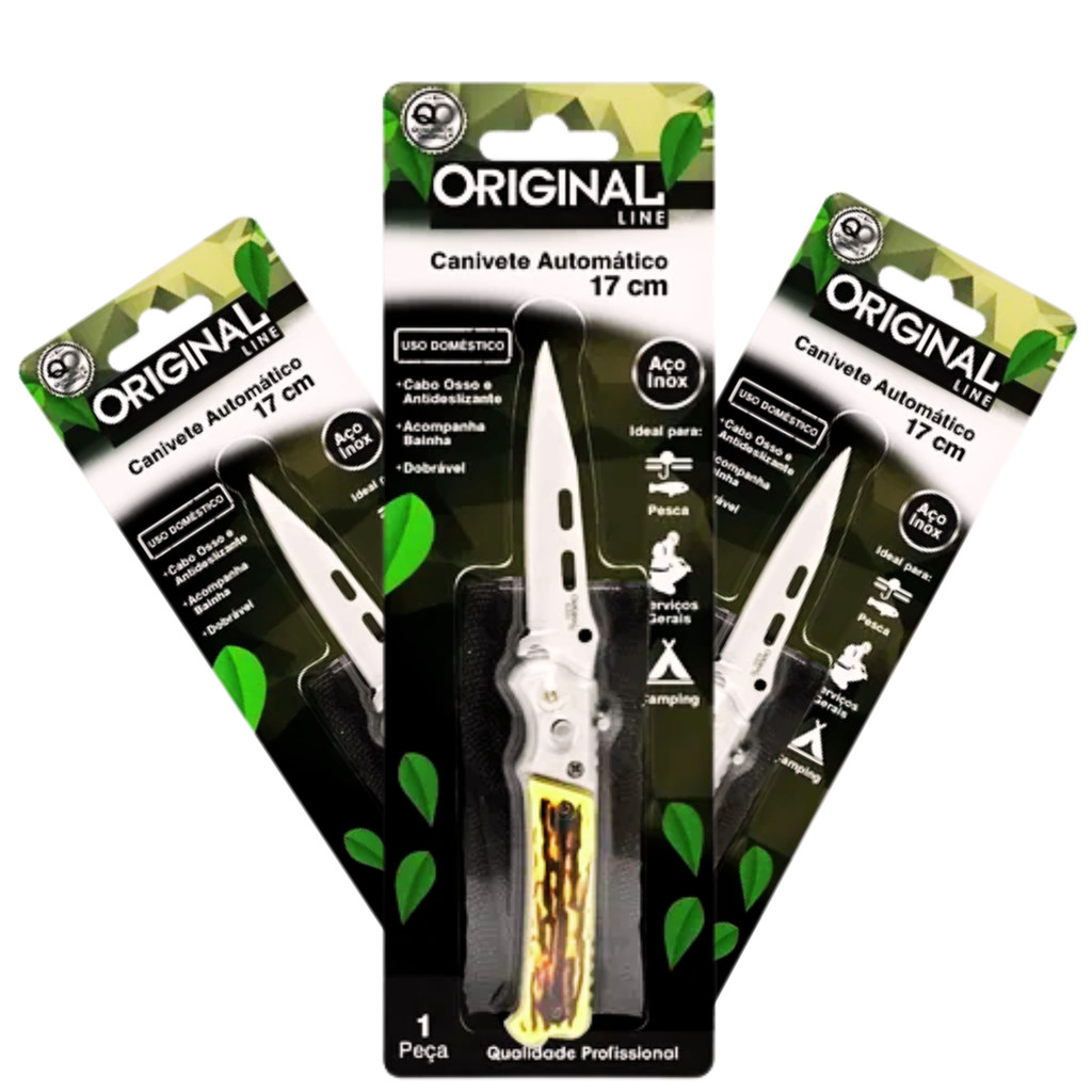 Canivete Automático 17cm Com Bainha Camping  Pesca Acessório