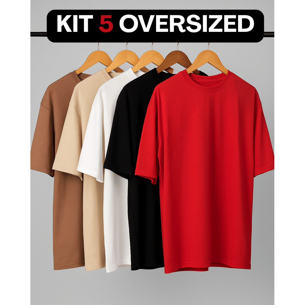 KIT 5 Camisetas Lisas Masculina Oversized Streetwear