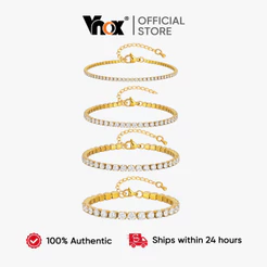 Vnox Não Manchar Brilhante Requintado Zircão Cúbico Ajustável Corrente Pulseira De Aço Inoxidável Feminino CZ Link Festa