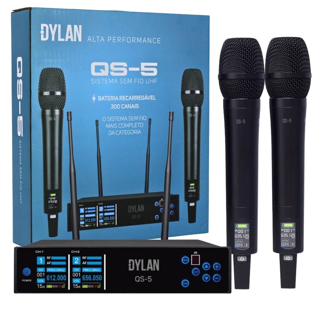 Microfone Sem Fio Duplo Dylan Qs 5 Bateria Recarregável