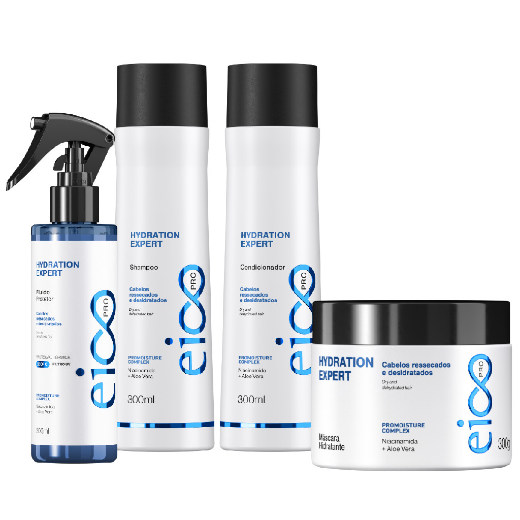 Kit Eico Pro Hydration Expert Shampoo Condicionador 300ml Máscara Tratamento 300g Spray 200ml em Oferta na Shopee