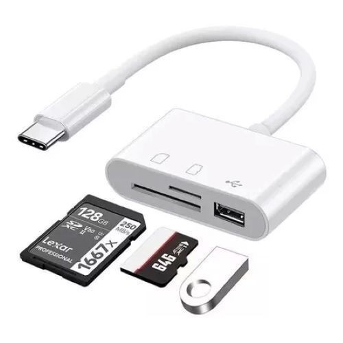 Android Adaptador 3 em 1 USB-C Para Leitor de cartão de memória SD, TF e USB adaptador OTG entrada tipo-c
