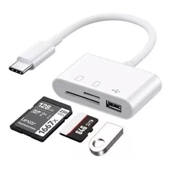 Adaptador 3 em 1 USB-C Para Leitor de cartão de memória SD, TF e USB adaptador OTG tipo-c APENAS ANDROID